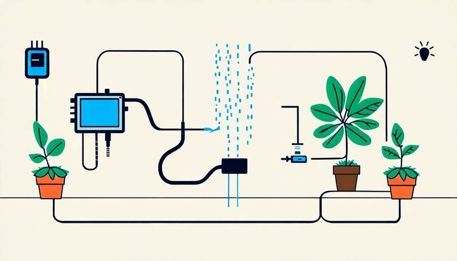 Setup example of a plant watering system using sensors integrated with Raspberry Pi.