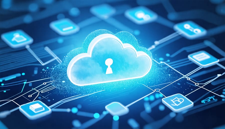 Monitoring and security audit illustration depicting cloud storage checks