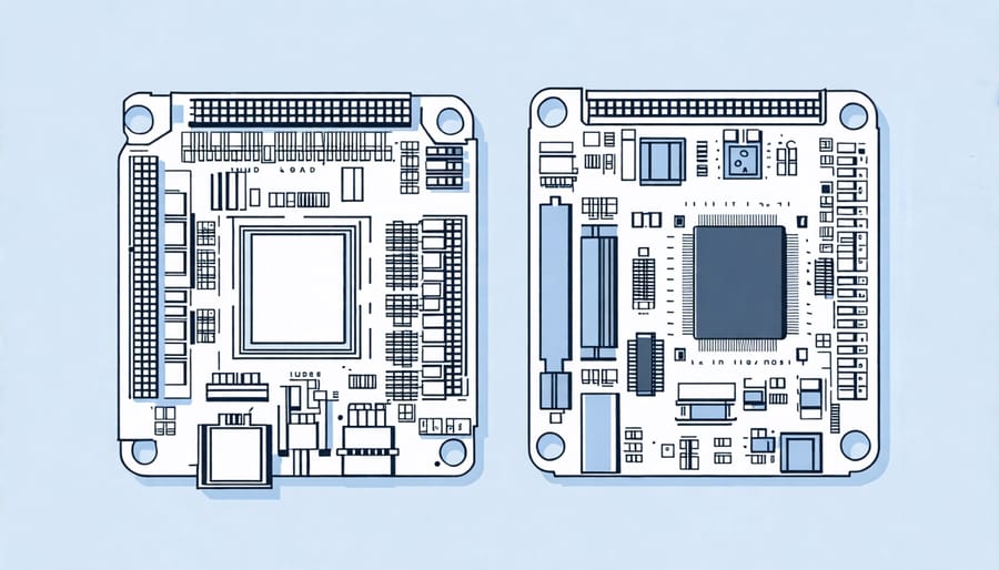 Diagram comparing compute module components with a Raspberry Pi board