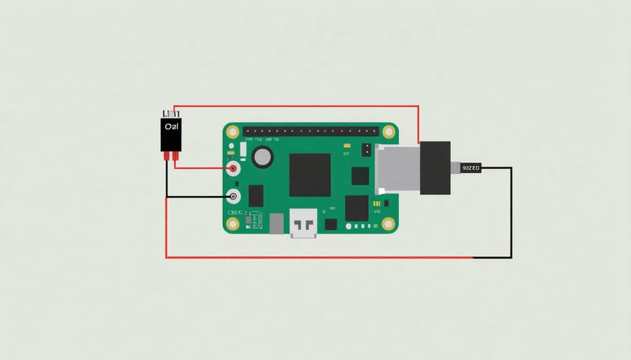 Illustration demonstrating the proper connection of a battery pack to power a Raspberry Pi Zero