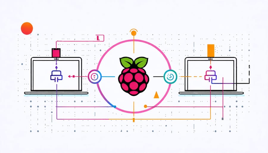 Diagram showing the steps involved in network booting a Raspberry Pi