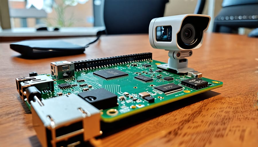 DIY security camera project using Raspberry Pi Zero W on a desk