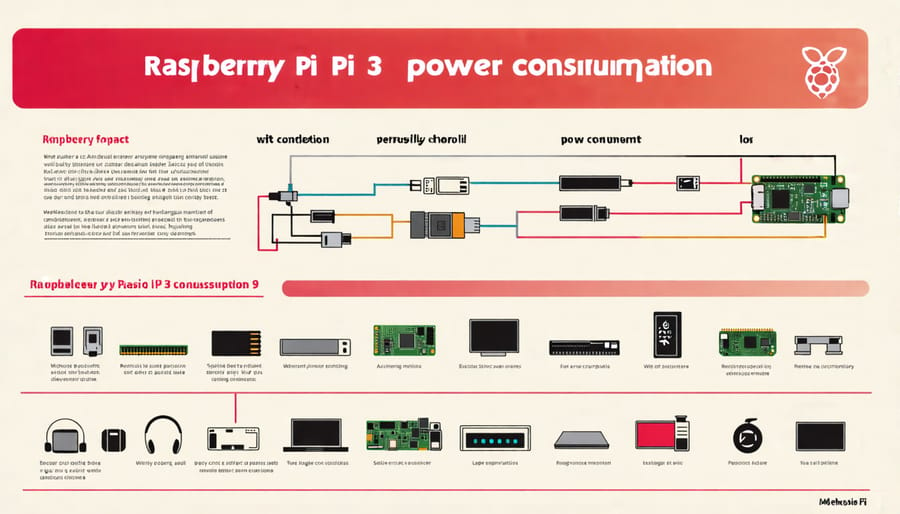 Diagram illustrating the power consumption impact of different Raspberry Pi 3 peripherals