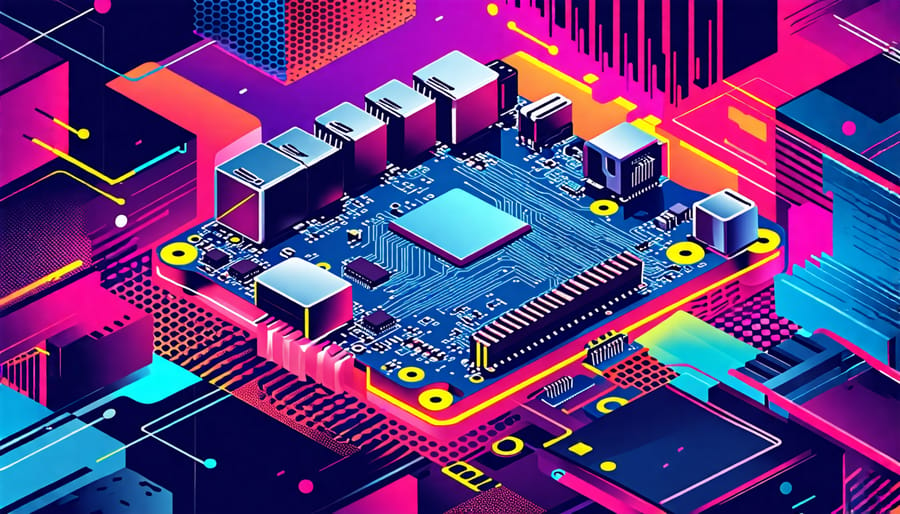 Creative illustration of possible new features and tech improvements in Raspberry Pi 5