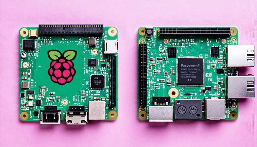 Raspberry Pi 5 and Pi 4 boards side by side highlighting hardware differences