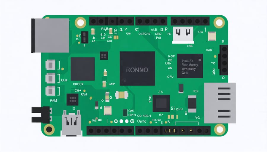 Diagram of Raspberry Pi hardware architecture with labeled components