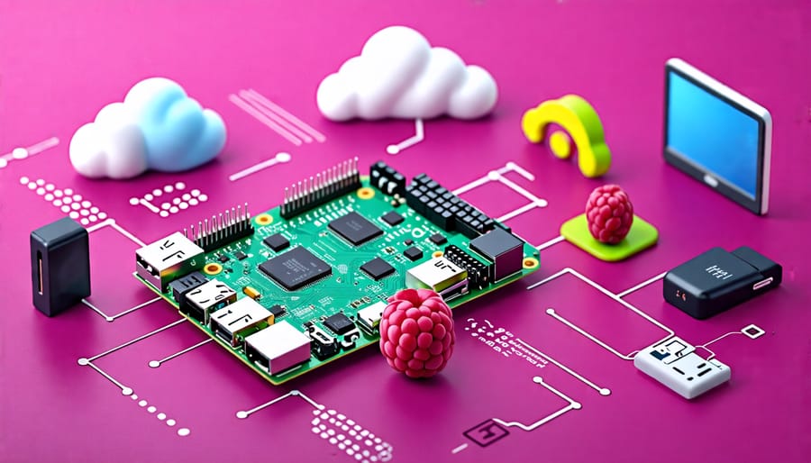 Raspberry Pi setup with necessary hardware for cloud connectivity