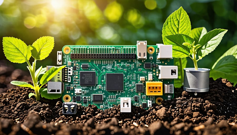 A Raspberry Pi with various environmental sensors in an outdoor setting, symbolizing a versatile environmental monitoring setup.