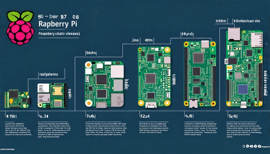 Timeline illustrating the progression and key features of Raspberry Pi models