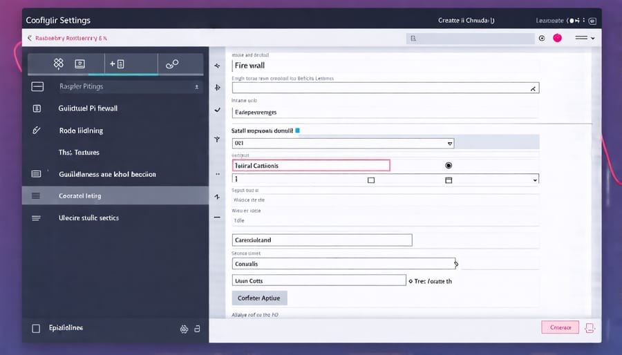 Screenshot of the Raspberry Pi firewall configuration settings interface