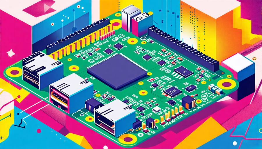 Conceptual diagram of Raspberry Pi controlling various smart home devices