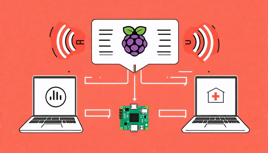 Conceptual diagram of internet sharing using a Raspberry Pi mobile hotspot