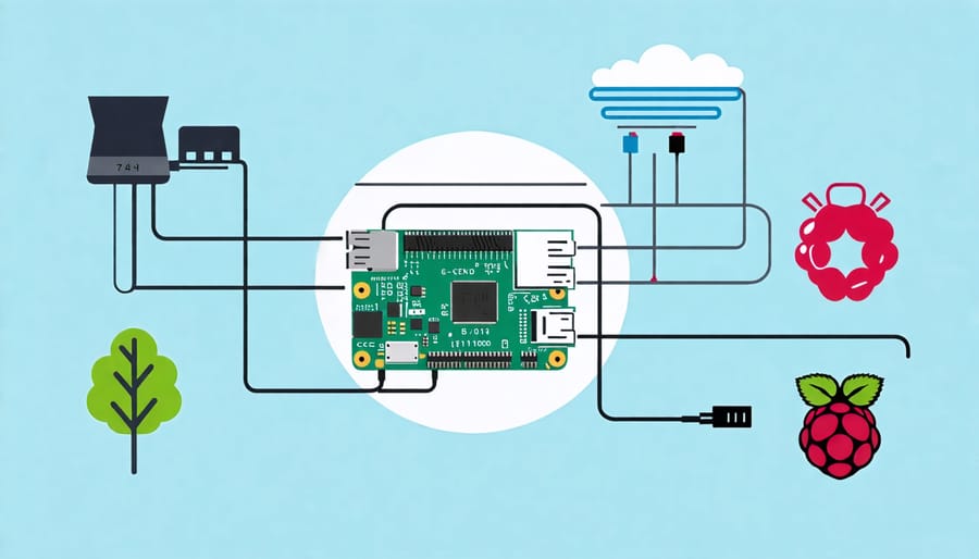 Network diagram showing a Raspberry Pi integrated into a home network