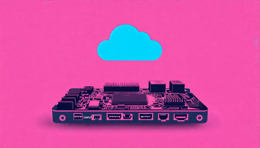 A Raspberry Pi positioned with an OwnCloud logo, illustrating the combination of hardware and software for personal cloud storage