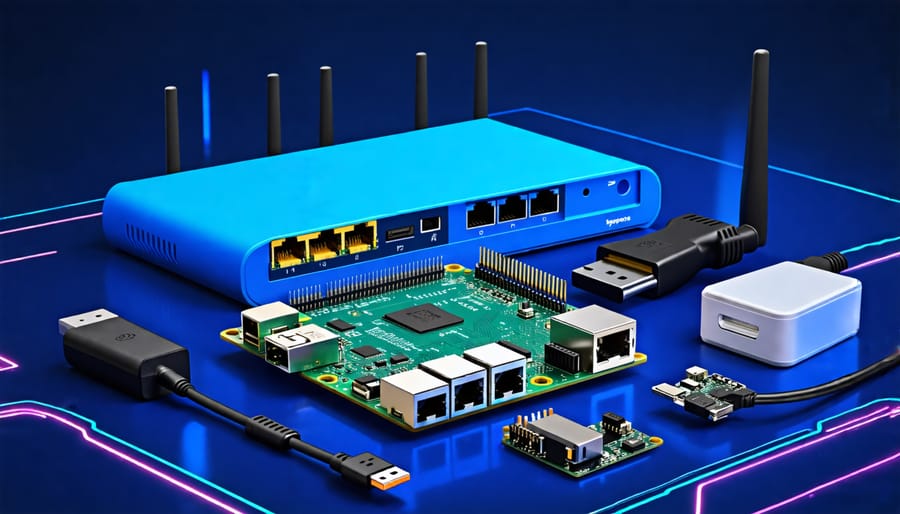 Hardware components required for a Raspberry Pi router setup