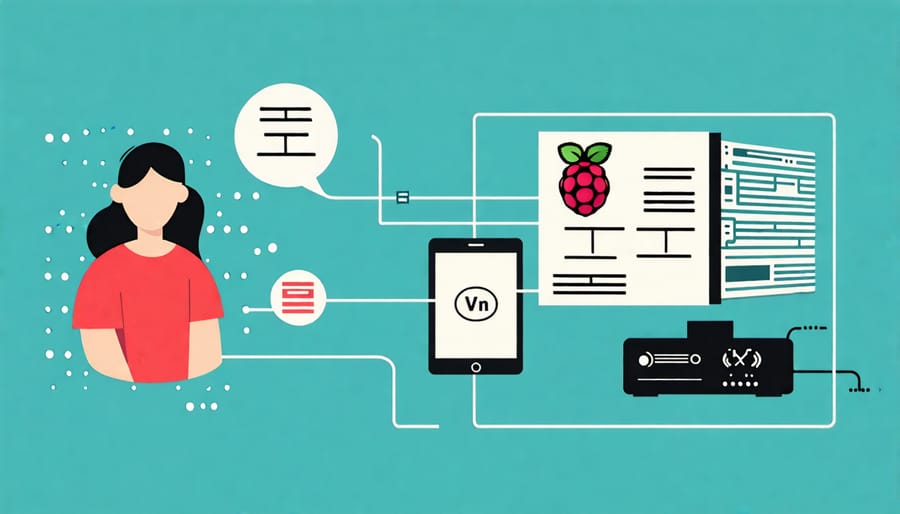 Diagram illustrating the concept of a Raspberry Pi-based VPN server securing a user's internet connection