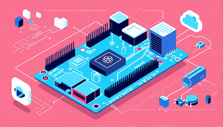 Schematic showing the assembly of a Raspberry Pi water cooling system