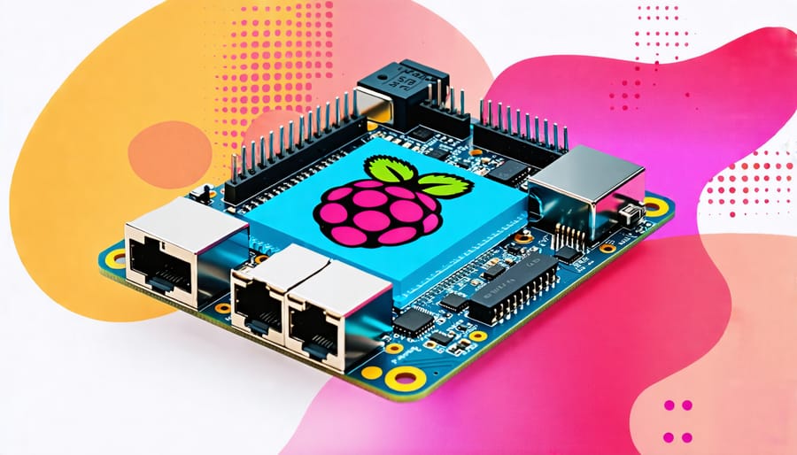 Conceptual image of dual Ethernet Raspberry Pi used in network gateways and monitoring tools