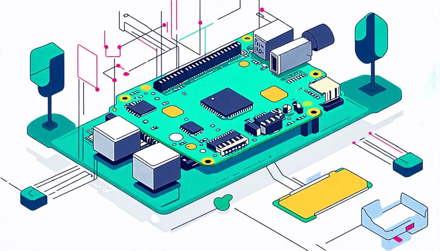 Conceptual illustration of a smart home connected with Raspberry Pi Zero W