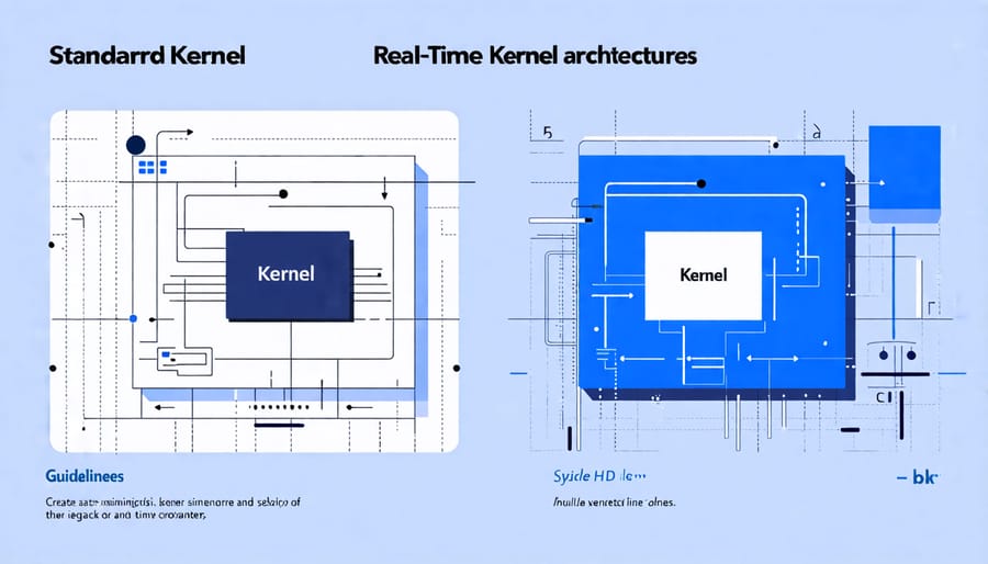 Diagram illustrating the differences between standard and real-time kernel architectures