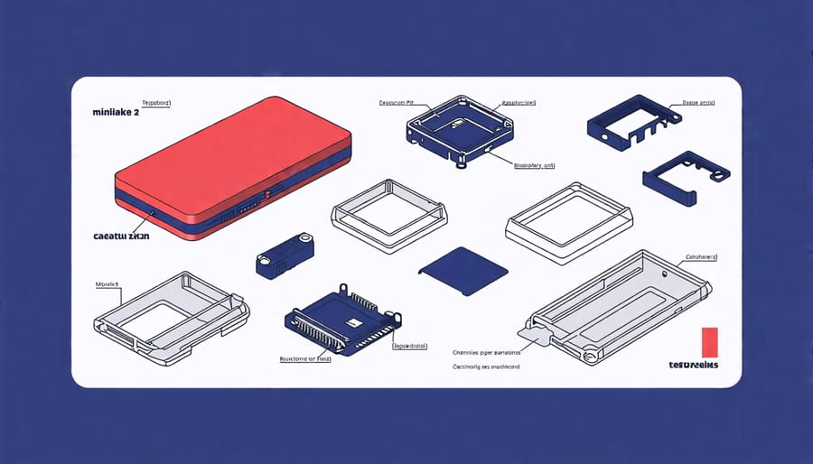 Visual steps showing the construction process of a Raspberry Pi case, with emphasis on cutting and assembling.