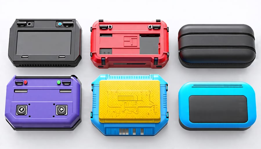 Different custom Raspberry Pi cases made from acrylic, wood, and metal.