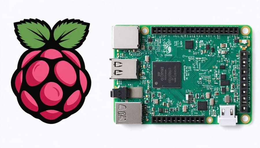 Raspberry Pi Foundation logo and Raspberry Pi single-board computer