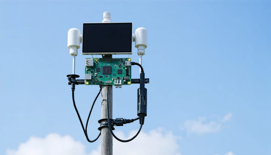 Fully assembled Raspberry Pi weather station deployed outdoors