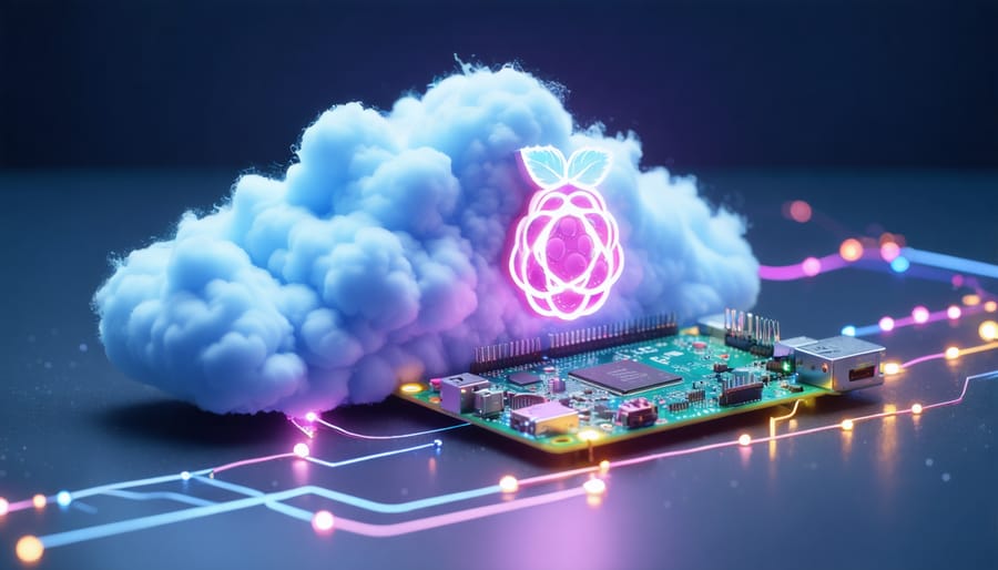 Illustration of a Raspberry Pi 3 connected to a cloud, symbolizing secure, self-hosted file storage.