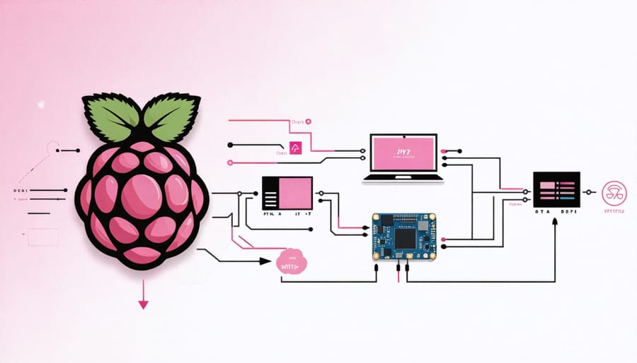 Conceptual representation of OpenAI's GPT-3 integration with Raspberry Pi for AI projects