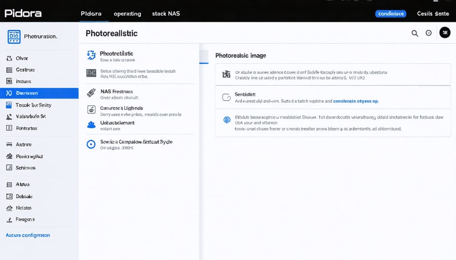 Pidora operating system interface showcasing features and tools for configuring a Raspberry Pi NAS