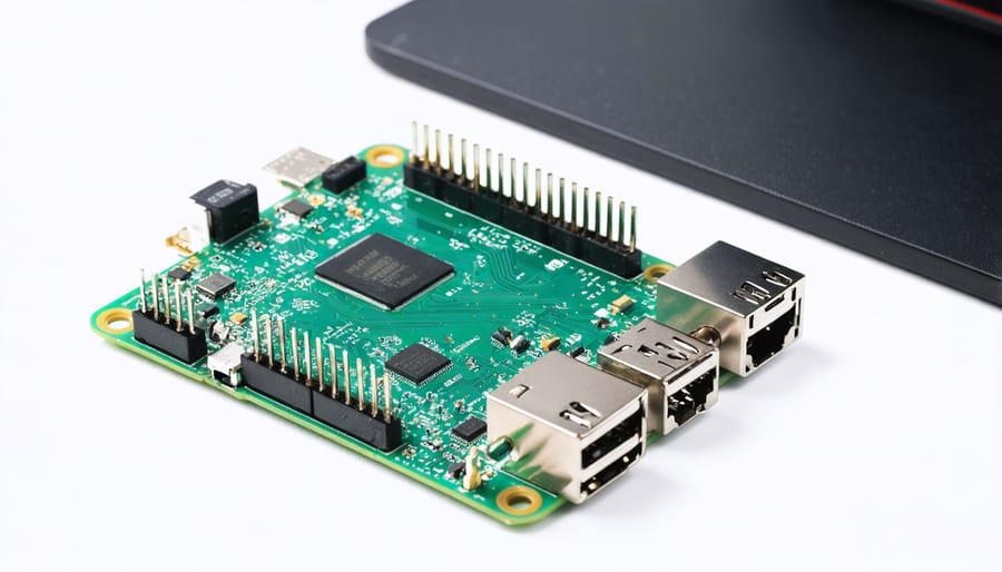 Raspberry Pi 4 board showing the upgraded processor, RAM, and networking chips