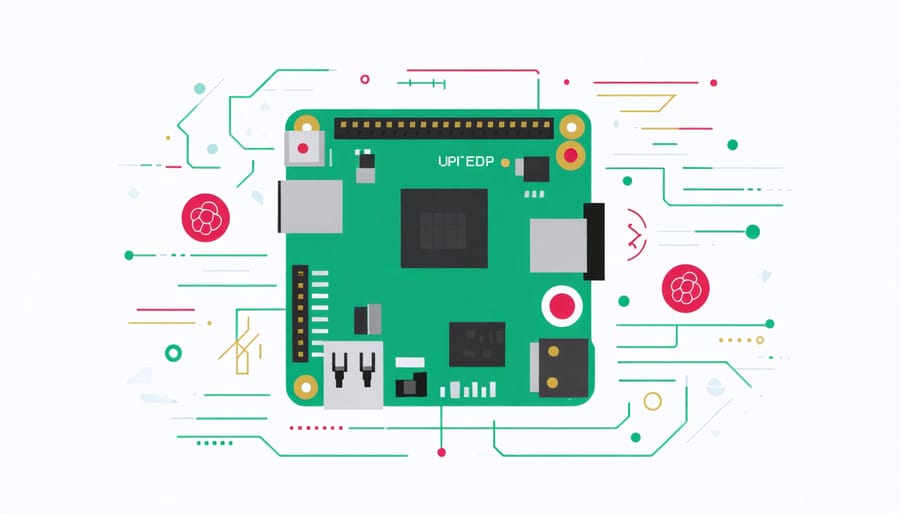 Conceptual illustration of a Raspberry Pi blocking malware and advertisements