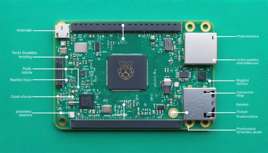 Diagram of the Raspberry Pi AI module board highlighting key hardware components