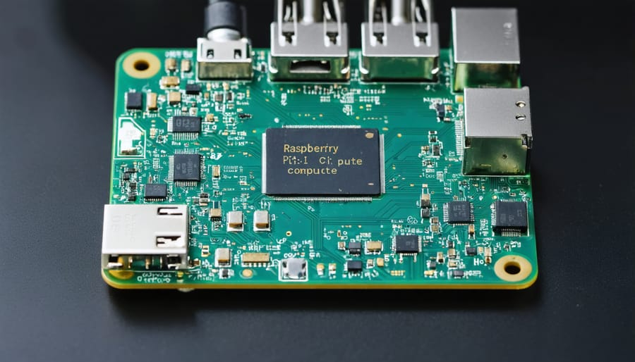 Raspberry Pi compute module showing its small form factor and integrated CPU, RAM, and storage