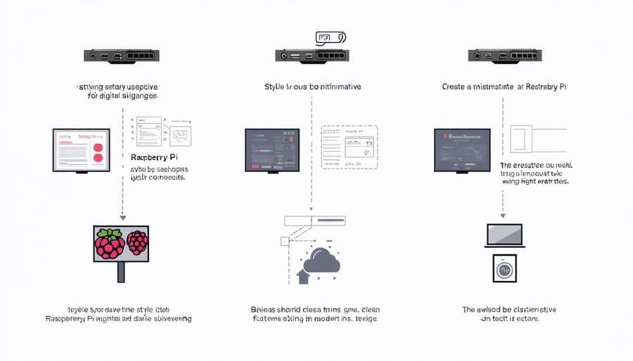 Diagram illustrating the setup process for Raspberry Pi digital signage