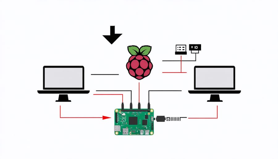 Schematic representation of a Raspberry Pi firewall setup for home network security