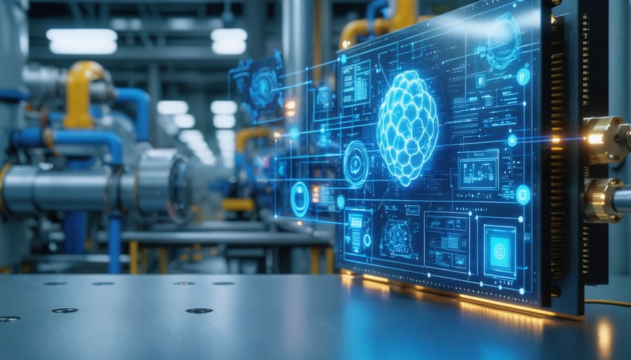 A Raspberry Pi in an industrial setting, connected to sensors and a display, illustrating its role in automation and data processing.