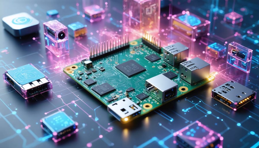 An illustration showing a Raspberry Pi 3 surrounded by stylized USB hard drives and digital data flow lines, symbolizing the creation of a DIY NAS solution.