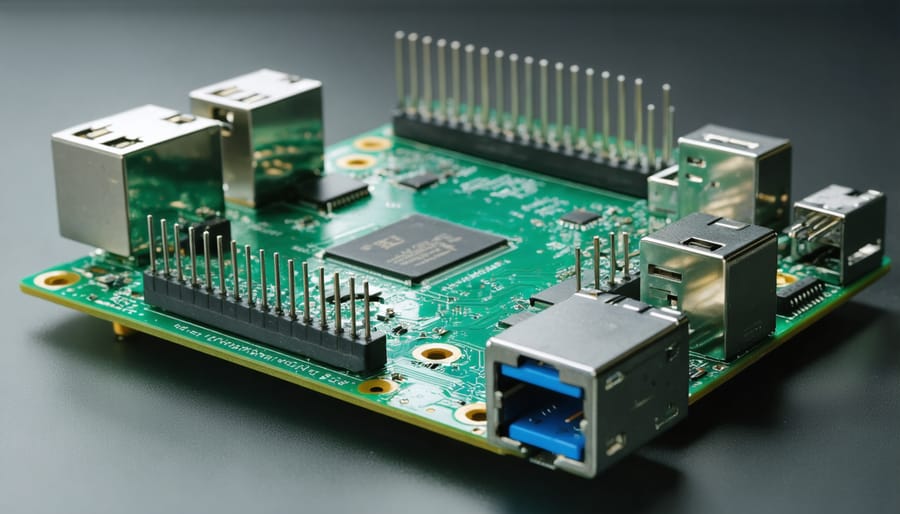 Raspberry Pi single-board computer with Ethernet and USB ports emphasized