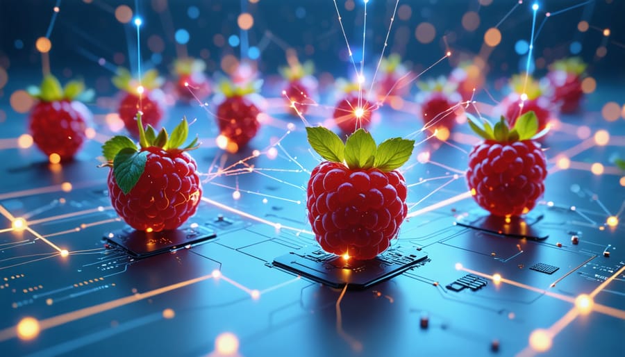 Conceptual illustration of interconnected Raspberry Pis symbolizing various networking projects, highlighting the potential and creativity in transforming the devices into network powerhouses.