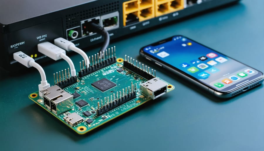 Raspberry Pi setup with network connection and smartphone control display