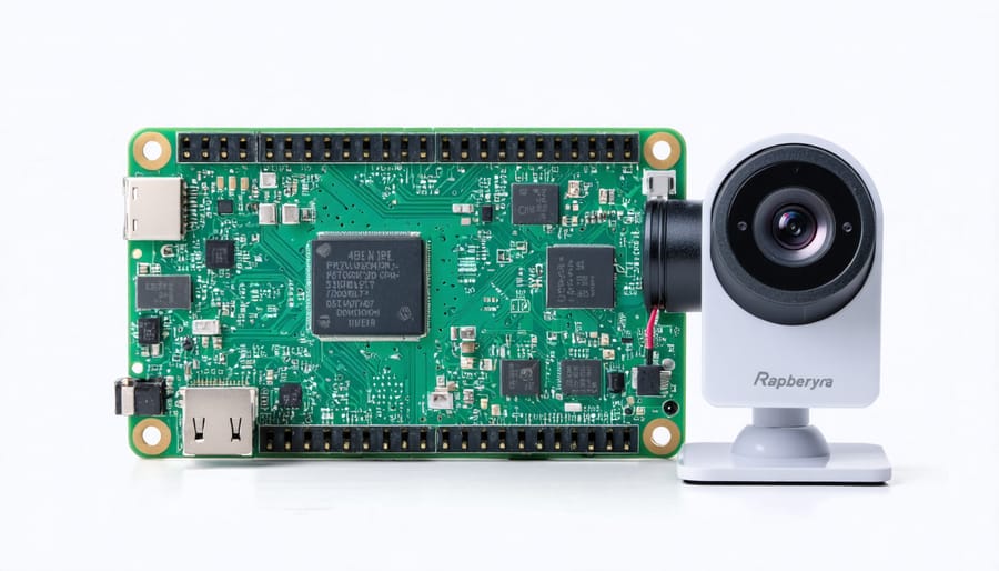 Raspberry Pi with a camera module, set up as a network security camera