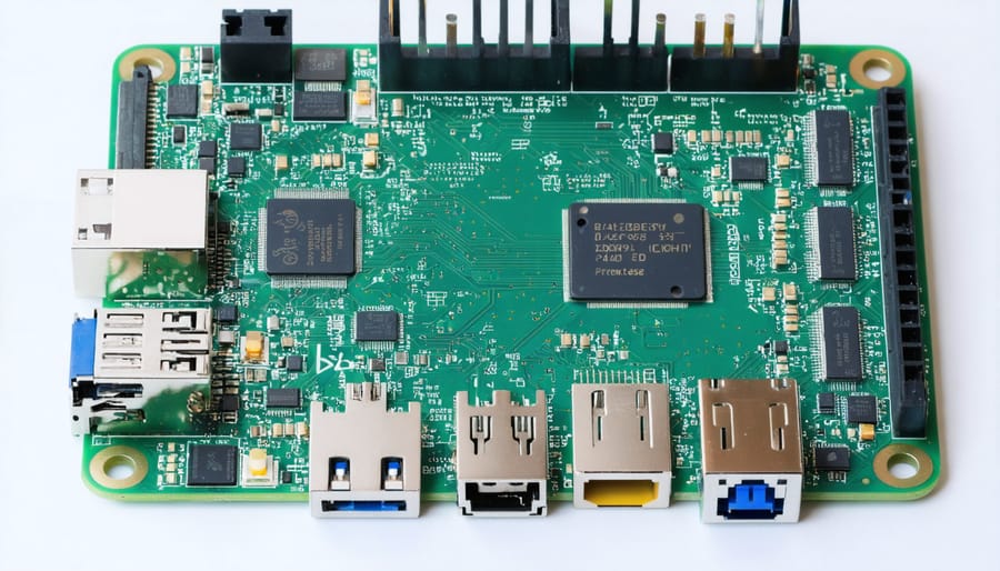 Raspberry Pi 4 Model B with heatsinks, storage, and memory components