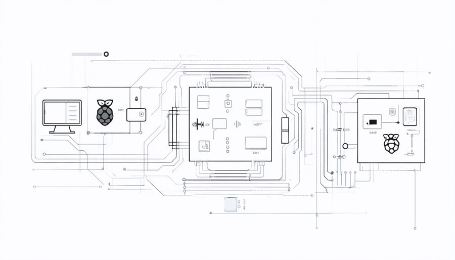 Conceptual illustration of a smart home automation system using the Raspberry Pi AI module