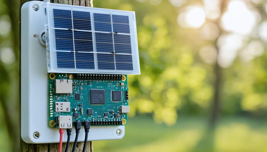 Solar-powered Raspberry Pi Zero deployed outdoors for environmental monitoring