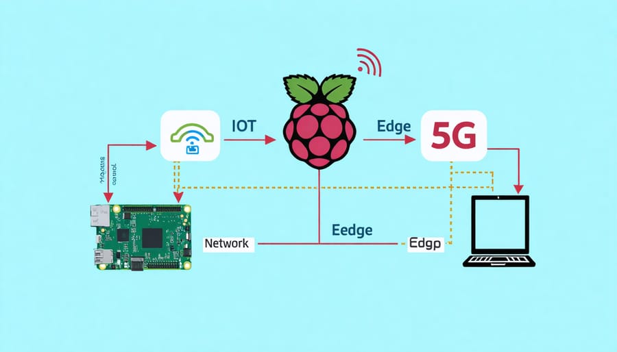 Diagram illustrating 5G edge computing architecture with Raspberry Pi as central node