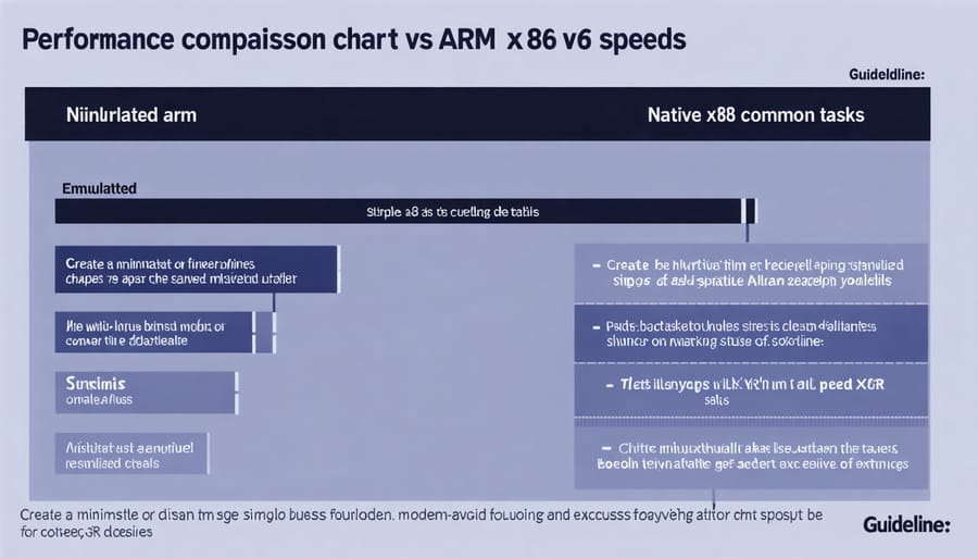 Bar graph comparing performance metrics between native ARM and emulated x86 applications