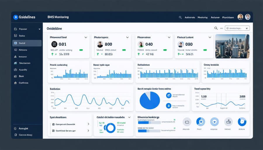 Dashboard display showing real-time battery metrics including voltage, temperature, and charge status