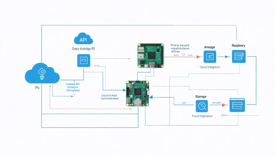 Architectural diagram of cloud integration components for Raspberry Pi projects